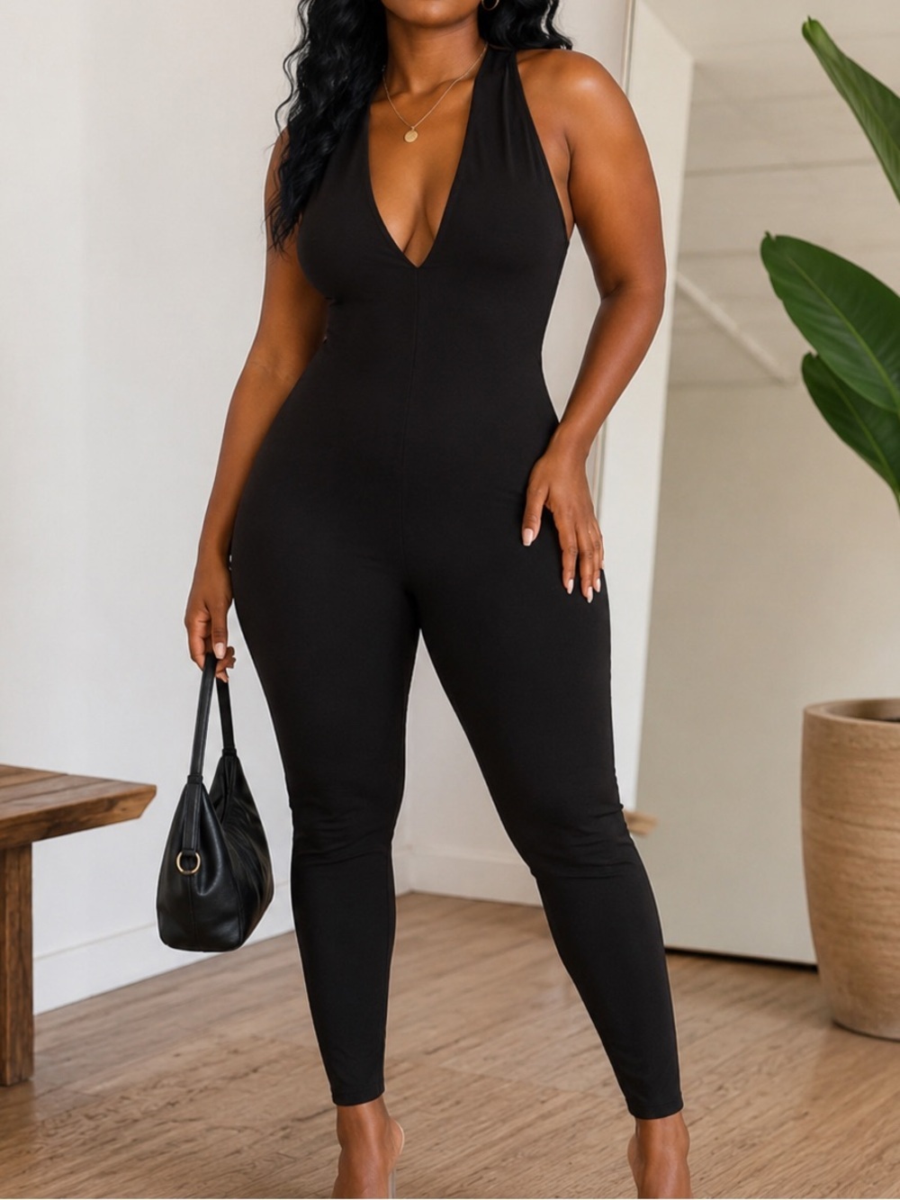 Black Sleeveless V-Neck Jumpsuit